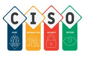 A graphic with multiple color columns that explains the acronym CISO – chief information security officer.
