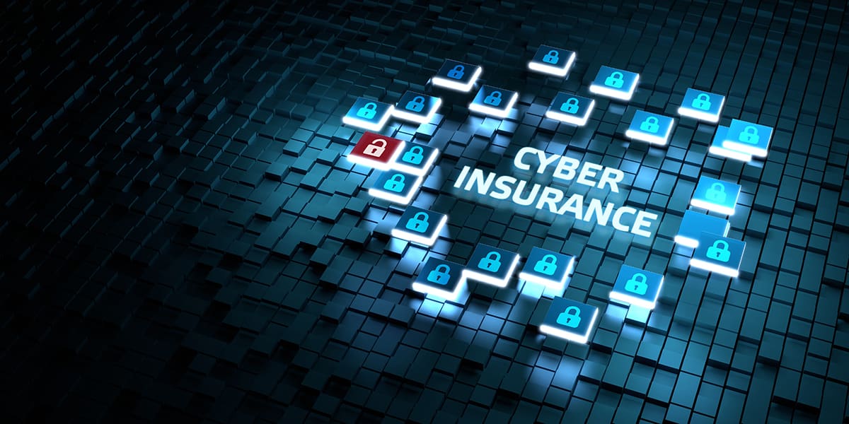 The term “Cyber Insurance” is in the center of closed padlocks with one open padlock.