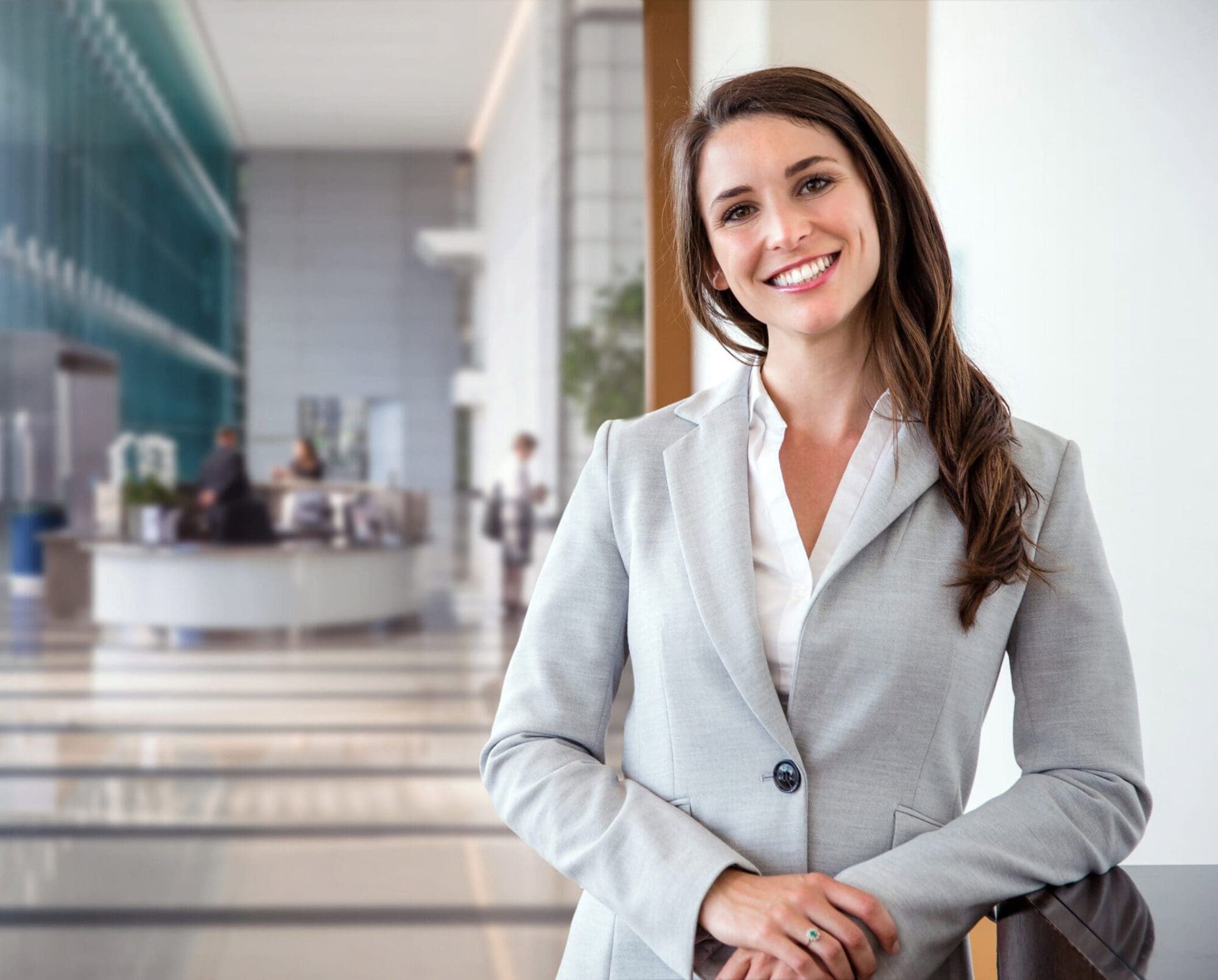 Smiling likable sincere and charming business woman financial ex